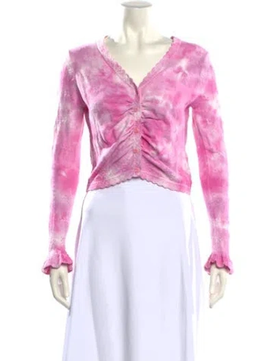 Pre-owned Loveshackfancy Tie-dye Print V-neck Sweater In Pink