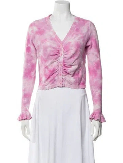 Pre-owned Loveshackfancy Tie-dye Print V-neck Sweater In Pink