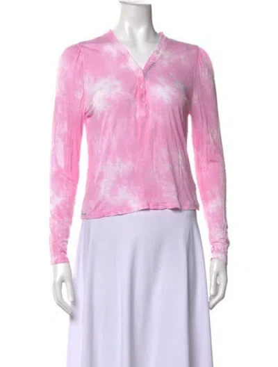 Pre-owned Loveshackfancy Tie-dye Print V-neck Top In Pink