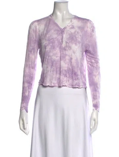 Pre-owned Loveshackfancy Tie-dye Print V-neck Top In Purple
