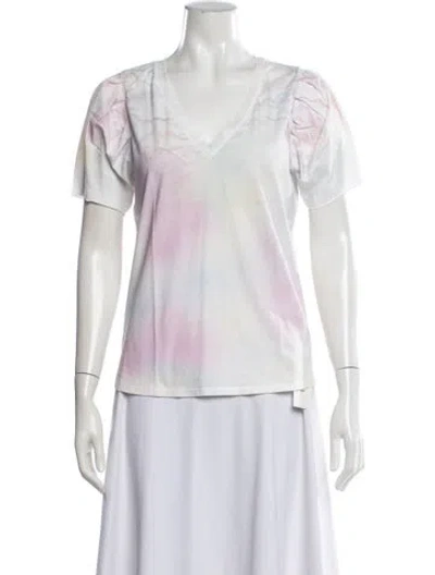 Pre-owned Loveshackfancy Tie-dye Print V-neck T-shirt In Neutrals