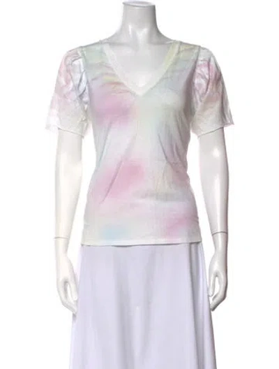 Pre-owned Loveshackfancy Tie-dye Print V-neck T-shirt In White
