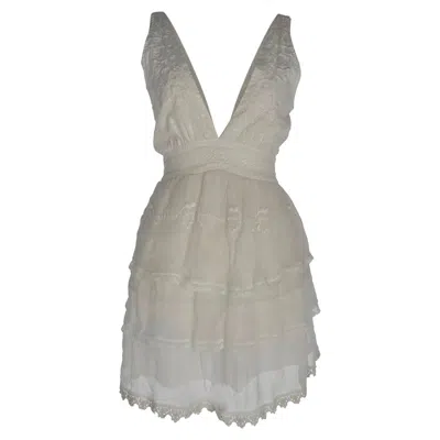 Pre-owned Loveshackfancy Tiered Lace Mini Dress In White Cotton In Grey
