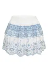 Loveshackfancy Tiered Ruffle Mini Skirt In White/blue In Blue