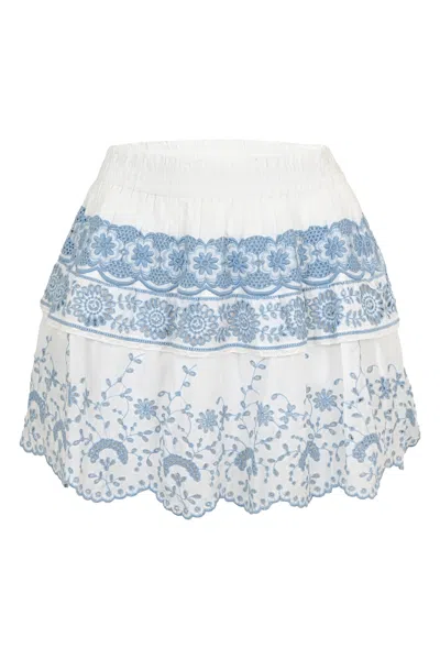 Loveshackfancy Tiered Ruffle Mini Skirt In White/blue