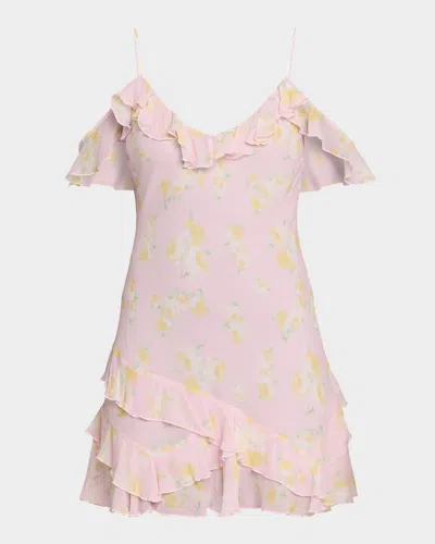 Loveshackfancy Timara Off-shoulder Mini Dress In Pink