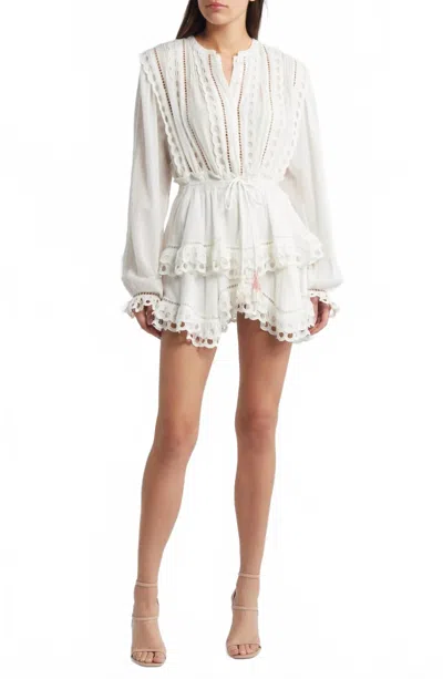 Loveshackfancy Tindra Tie Waist Long Sleeve Mini Dress In White