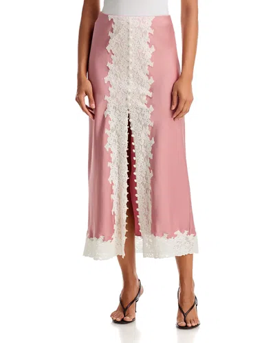 Loveshackfancy Tirelle Lace Trim Satin Midi Skirt In Pink