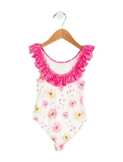 Pre-owned Loveshackfancy Babies' Toddler Girls' Floral Print One Piece Swimsuit In White