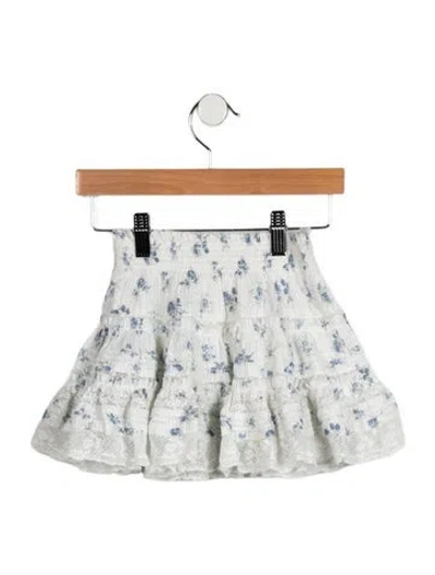 Pre-owned Loveshackfancy Babies' Toddler Girls' Floral Print Ruffled Skirt In Blue/white