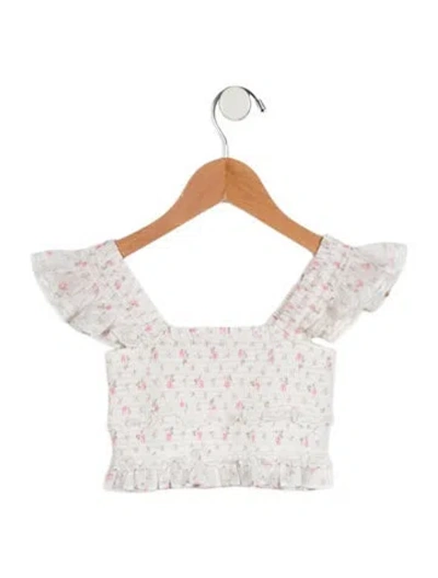 Pre-owned Loveshackfancy Babies' Toddler Girls' Floral Print Top In Pink/white