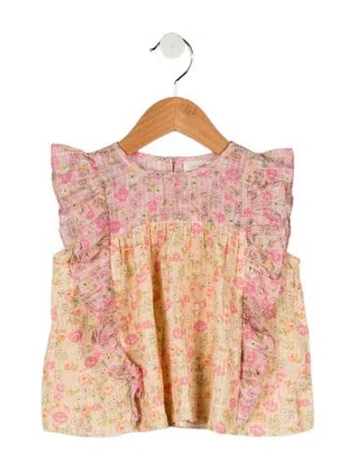 Pre-owned Loveshackfancy Babies' Toddler Girls' Ruffled Floral Pattern Top In Pink/yellow