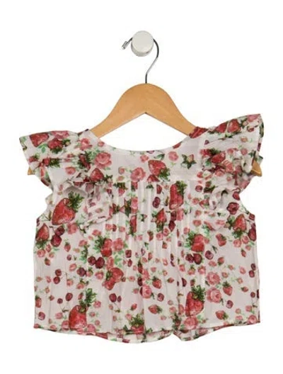 Pre-owned Loveshackfancy Babies' Toddler Girls Strawberry Floral Print Sleeveless Top In Neutrals/pink