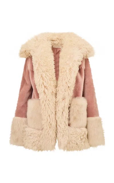 Loveshackfancy Tuskara Shearling-trimmed Leather Jacket In Pink
