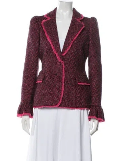 Pre-owned Loveshackfancy Tweed Pattern Blazer In Burgundy