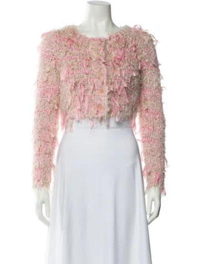 Pre-owned Loveshackfancy Tweed Pattern Bolero In Pink