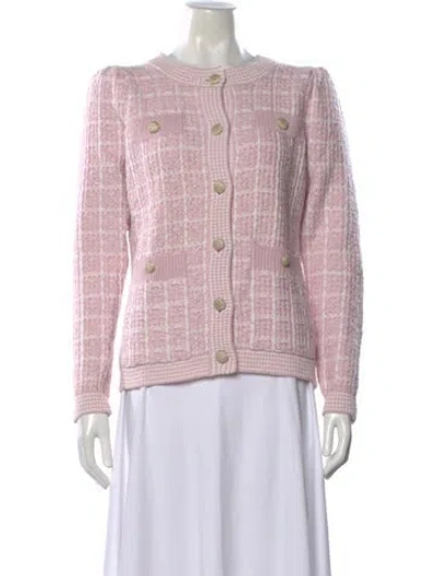 Pre-owned Loveshackfancy Tweed Pattern Crew Neck Sweater