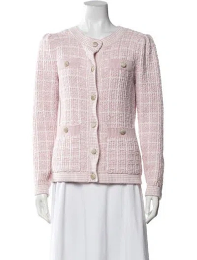 Pre-owned Loveshackfancy Tweed Pattern Crew Neck Sweater In Metallic/pink