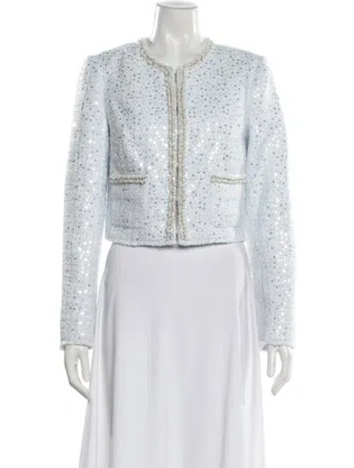 Pre-owned Loveshackfancy Tweed Pattern Evening Jacket In Blue