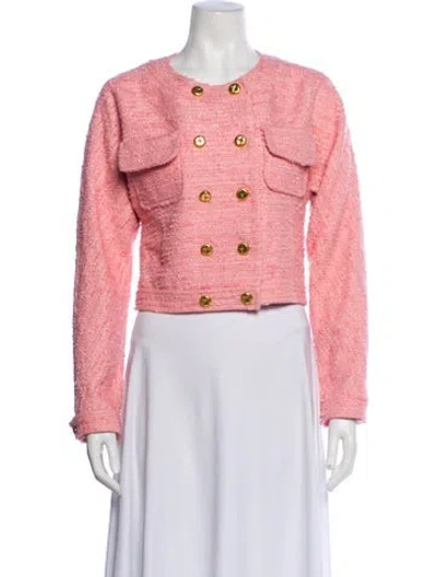 Pre-owned Loveshackfancy Tweed Pattern Evening Jacket In Pink