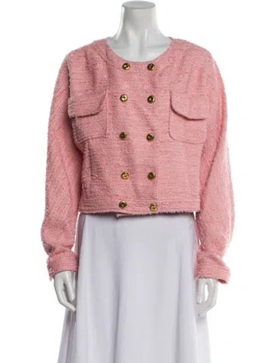 Pre-owned Loveshackfancy Tweed Pattern Evening Jacket In Pink