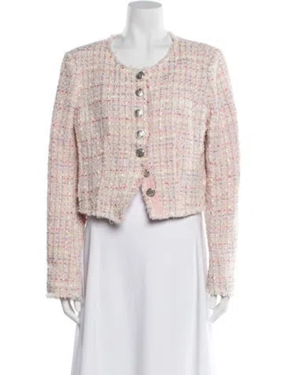 Pre-owned Loveshackfancy Tweed Pattern Evening Jacket In Pink