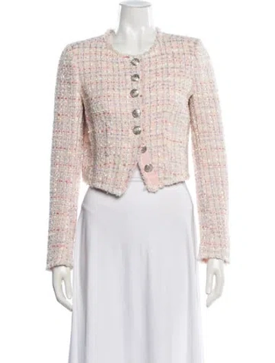 Pre-owned Loveshackfancy Tweed Pattern Evening Jacket In Pink