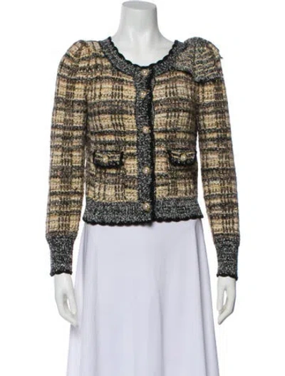 Pre-owned Loveshackfancy Tweed Pattern Evening Jacket In White