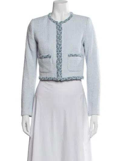 Pre-owned Loveshackfancy Tweed Pattern Jacket In Blue