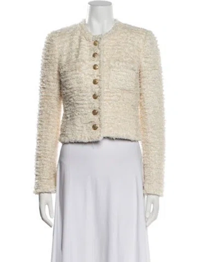 Pre-owned Loveshackfancy Tweed Pattern Jacket In Neutrals/orange