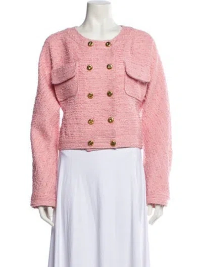 Pre-owned Loveshackfancy Tweed Pattern Jacket In Pink