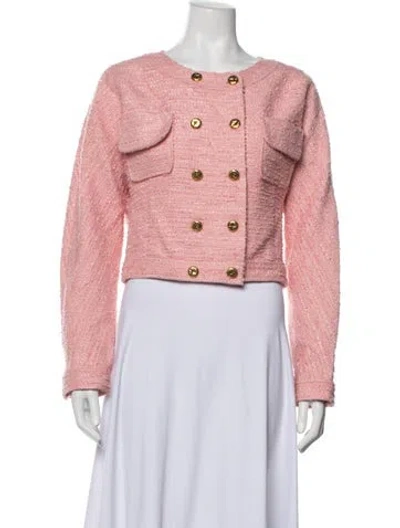 Pre-owned Loveshackfancy Tweed Pattern Jacket In Pink