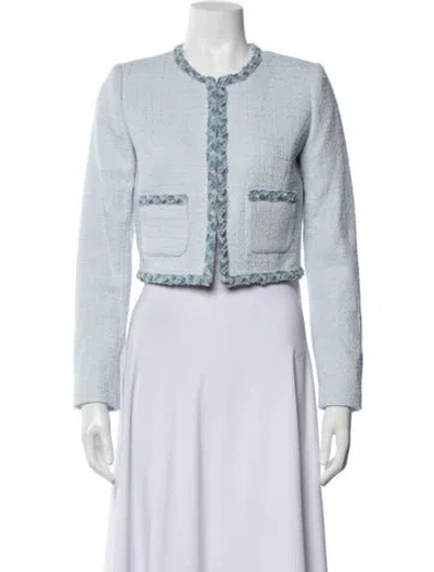 Pre-owned Loveshackfancy Tweed Pattern Jacket W/ Tags In Blue