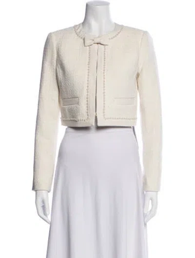 Pre-owned Loveshackfancy Tweed Pattern Jacket In White