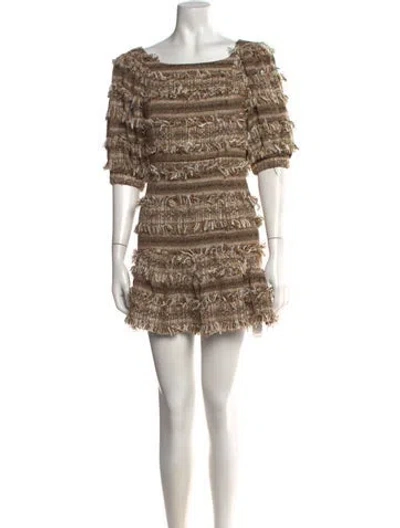 Pre-owned Loveshackfancy Tweed Pattern Mini Dress In Neutrals