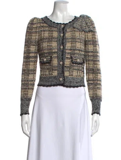 Pre-owned Loveshackfancy Tweed Pattern Open Front Sweater In Metallic/neutrals