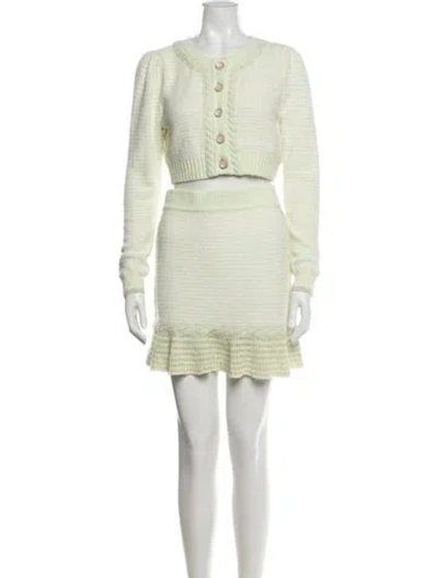 Pre-owned Loveshackfancy Tweed Pattern Ruffle Embellishment Skirt Set W/ Tags In Green