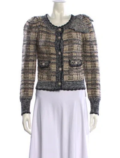 Pre-owned Loveshackfancy Tweed Pattern Scoop Neck Sweater