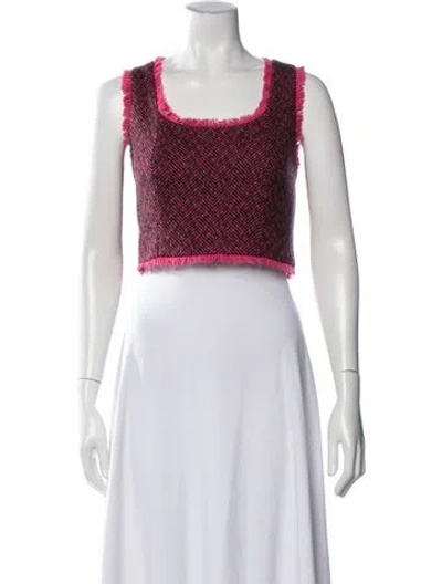 Pre-owned Loveshackfancy Tweed Pattern Square Neckline Crop Top In Pink