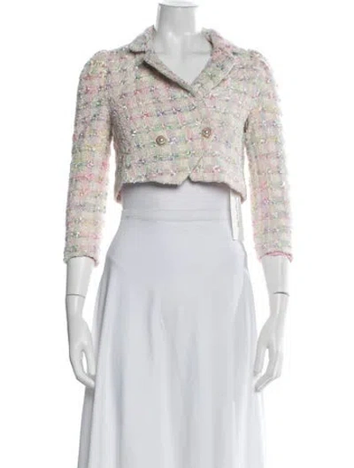 Pre-owned Loveshackfancy Tweed Plaid Print Blazer In Neutrals/pink