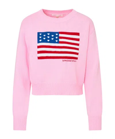 LOVESHACKFANCY BLUSHING FLAG-KNIT SWEATER