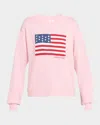 Loveshackfancy Ty Intarsia Flag Cotton Crewneck Sweater In Pink