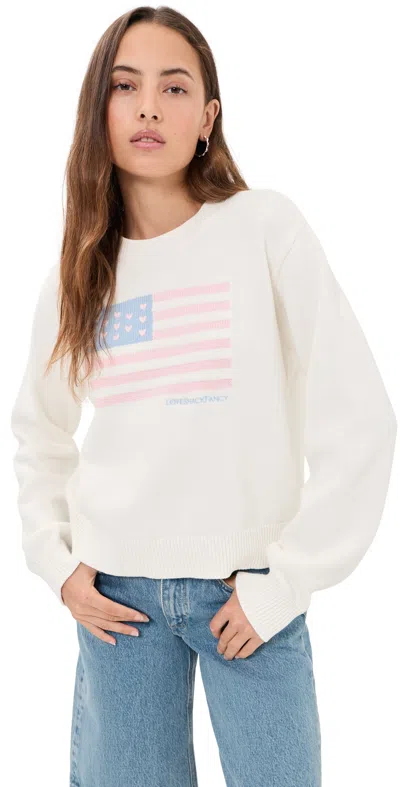 Loveshackfancy Ty Intarsia Flag Cotton Crewneck Sweater In White