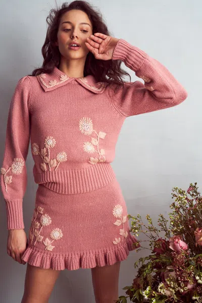 Loveshackfancy Union Collared Pullover Rose Blush In Pink