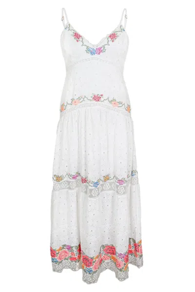 Loveshackfancy V Neck Maxi Dress In White