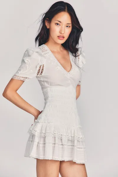 Loveshackfancy V Neck Mini Dress In White