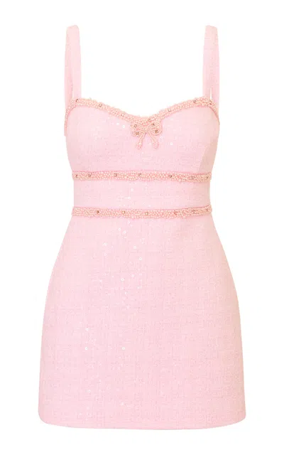 Loveshackfancy Vail Embellished Tweed Mini Dress In Pink