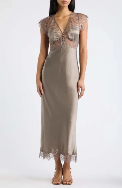 Loveshackfancy Vella Lace Trim Silk Blend Maxi Dress In Gray