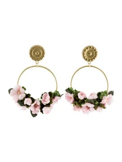 Pre-owned Loveshackfancy Velvet Flowers Hoop Earrings In Multi
