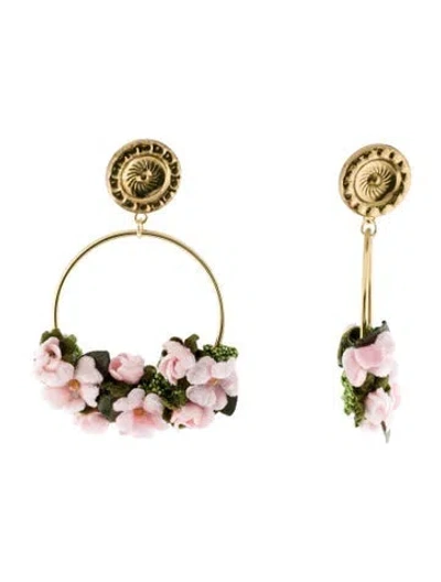 Pre-owned Loveshackfancy Velvet Flowers Hoop Earrings In Multi